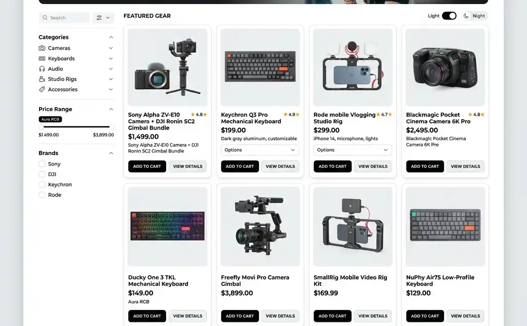Screenshot of Arc Tech storefront