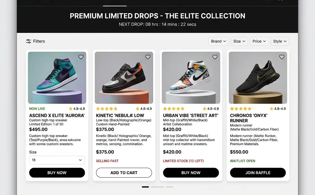 Screenshot of Kicks storefront